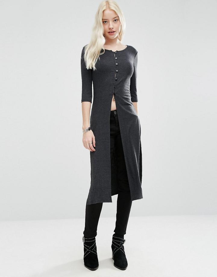 Brave Soul Longline Split Hem Top - Gray