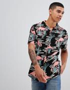 Urban Threads Flamingo Print Revere Collar Shirt - Black