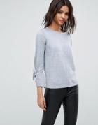 Vila Sweater With Tie Detail-gray