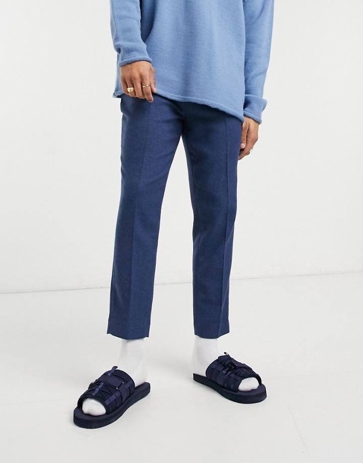 Asos Design Tapered Smart Pants In Navy Herringbone