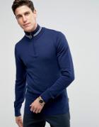 Bellfield Half Zip Track Sweater With Tipping - Blue