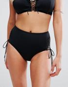 Pour Moi Lace Up High Waist Bikini Bottom - Black