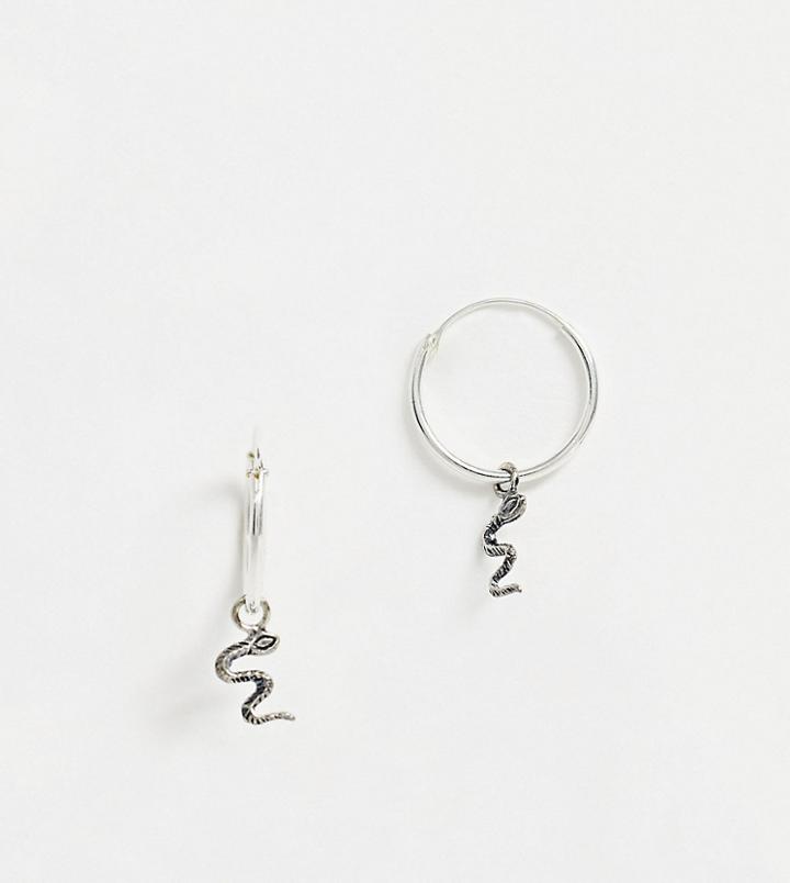 Kingsley Ryan Sterling Silver Mini Hoop Earrings With Snake Drop