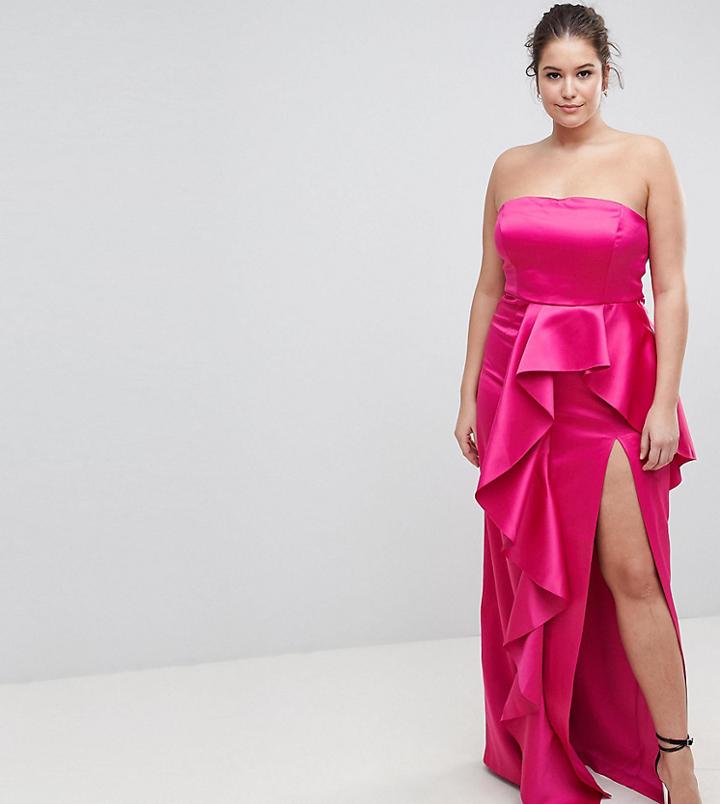 Ttya Black Plus Bandeau Maxi Dress With Ruffle Detail - Pink