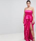Ttya Black Plus Bandeau Maxi Dress With Ruffle Detail - Pink