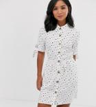 Miss Selfridge Petite Shirt Dress In Polka Dot-white