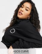 Asos Weekend Collective Curve Polo Sweatshirt With Half Zip And Logo In Black