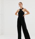 Na-kd Wide Leg Cross Neck Jumpsuit In Black