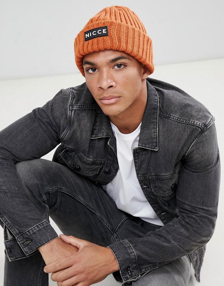 Nicce Beanie In Orange With Logo - Orange