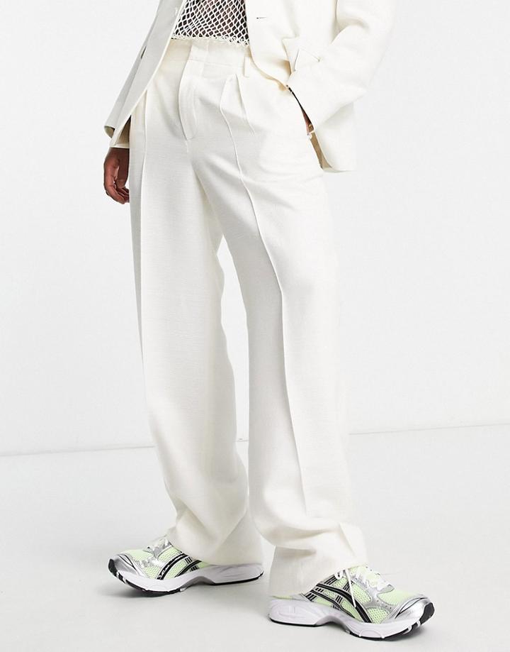 Asos Design Wide Leg Suit Pants In White High Shine Shimmer