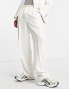 Asos Design Wide Leg Suit Pants In White High Shine Shimmer