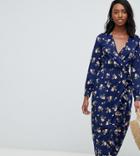 Influence Tall Floral Midi Wrap Dress With Ruffle - Navy