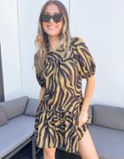 Asos Design Mini Smock Dress In Khaki And Black Zebra Print-green