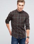 Asos Longline Shirt In Grid Check In Regular Fit - Brown