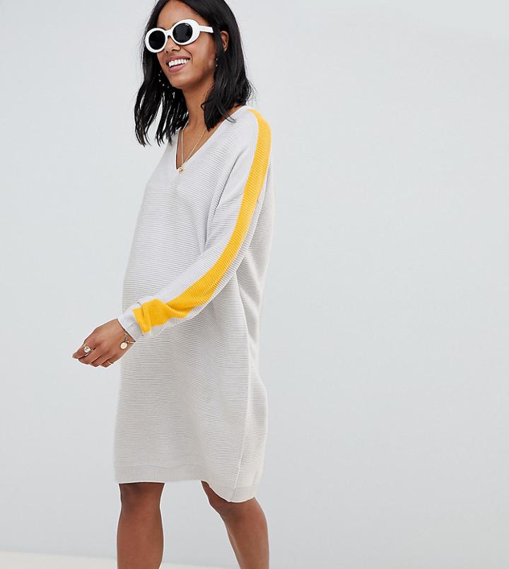 Asos Design Maternity Knitted Dress With V Neck And Tipping - Gray