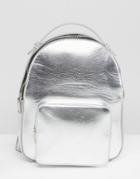 Mango Metallic Backpack With Pocket Detail - Silver