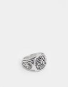 Asos Design Signet Ring With Ace Detail In Burnished Silver Tone