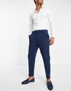 River Island Tapered Pants In Blue Twill-blues