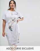 Asos Curve Salon Midi Pencil Dress In Peonie Floral Print - Multi
