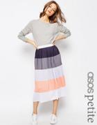 Asos Petite Stripe Pleat Midi Skirt - Multi