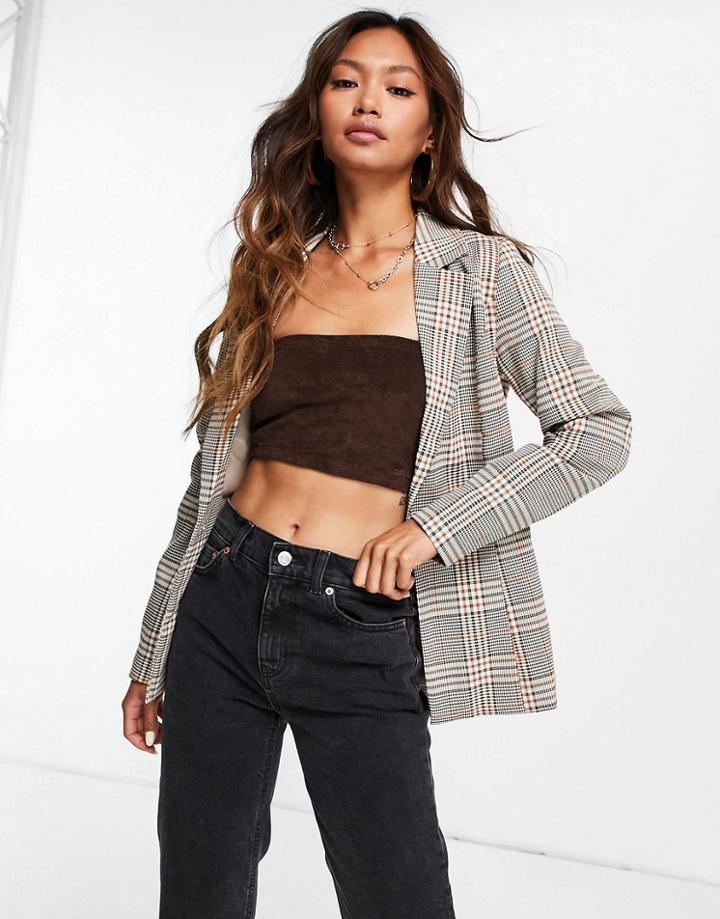 Urban Threads Tailored Blazer In Neutral Check-brown