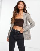 Urban Threads Tailored Blazer In Neutral Check-brown