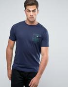 Brave Soul Printed Check Flap Pocket T-shirt - Navy