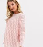 Asos Design Maternity Oversized T-shirt In Burnout Stripe With Long Sleeve-gray