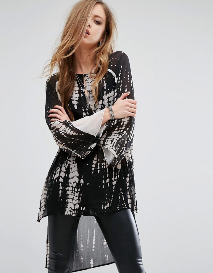 Religion High Low Dress In Tie Dye Print - Black