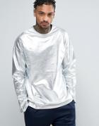 Asos Oversized Long Sleeve T-shirt In Metallic Silver - Silver