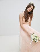 Little Mistress Bridesmaid Sequin Upper Maxi Dress With Tulle Tiered Skirt-pink