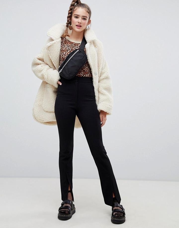 Monki Split Front Flare Pants In Black - Black