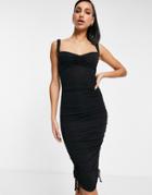 Asos Design Ruched Sweetheart Body-conscious Midi Dress In Black