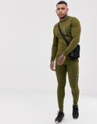 Asos Design Tracksuit Muscle Sweatshirt/ Skinny Sweatpants With Ma1 Pockets In Green - Green
