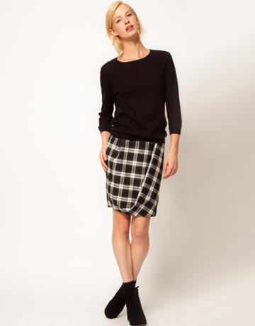 Asos Check Twisted Pencil Skirt