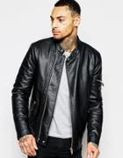 Asos Faux Leather Racing Biker Jacket - Black