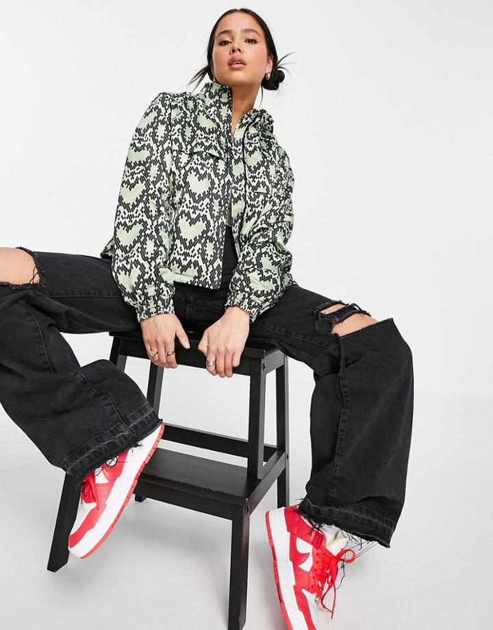 Love Moschino Multi Heart Print Hooded Jacket In Green