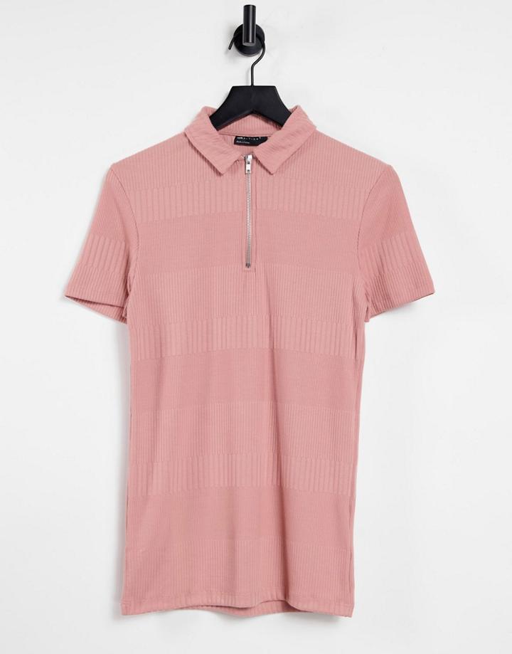 Asos Design Muscle Fit Fancy Rib Polo In Washed Pink