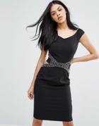 Little Mistress Cut Out Waist Bodycon Dress - Black