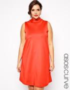Asos Curve Scuba Swing Dress With High Neck - Red