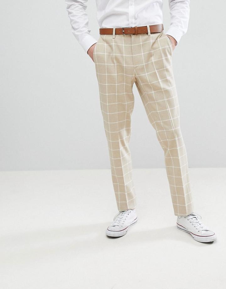 Asos Design Wedding Skinny Suit Pants In Stone Check - Stone