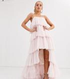 Lace & Beads Tiered High Low Cami Dress In Powder Pink