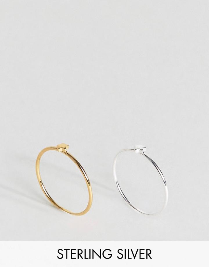 Asos Pack Of 2 Gold Plated And Sterling Silver Star Rings - Multi