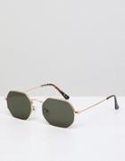 Asos Design Angled Sunglasses In Gold With Smoke Lens - Gold