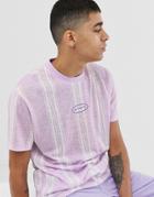 Asos Design Relaxed T-shirt With Textured Stripe And Chest Embroidery-white