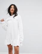 The Ragged Priest Oversized Hoodie Dress With Diamantes - White
