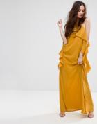 Missguided Ruffle Sleeve Cold Shoulder Maxi Dress - Yellow