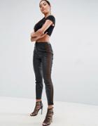Asos Mesh Side Panel Leather Look Slim Pants - Black