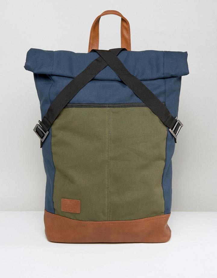 Asos Roll Top Backpack In Color Block - Blue