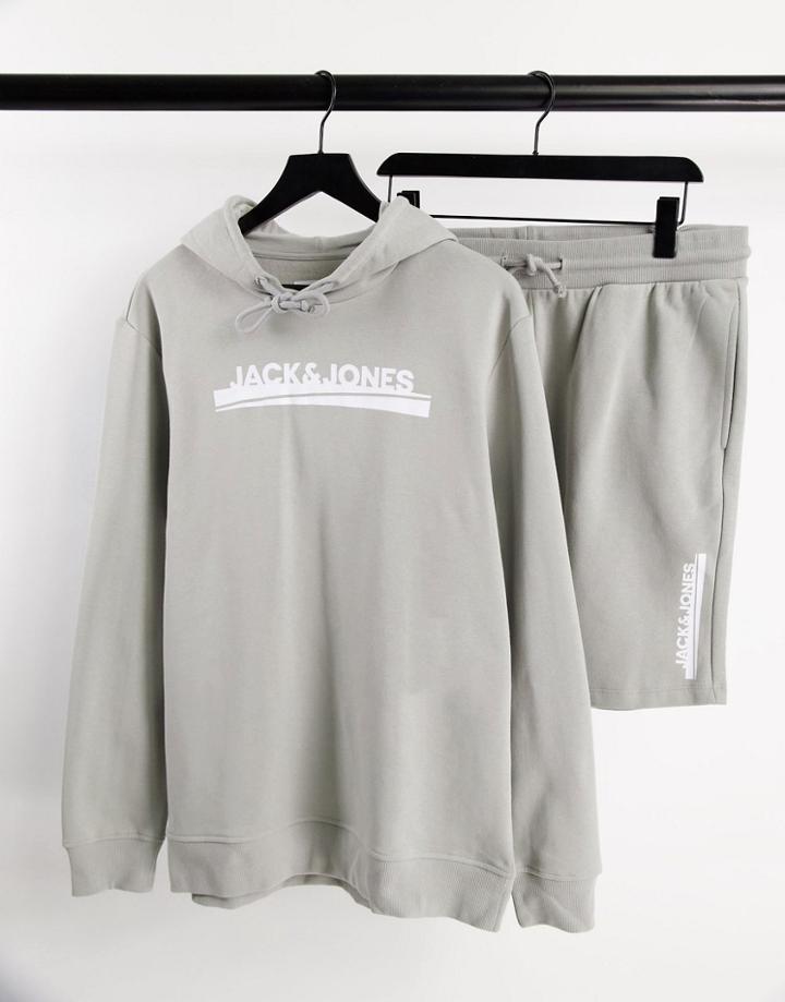 Jack & Jones Hoodie And Short Set In Gray-grey